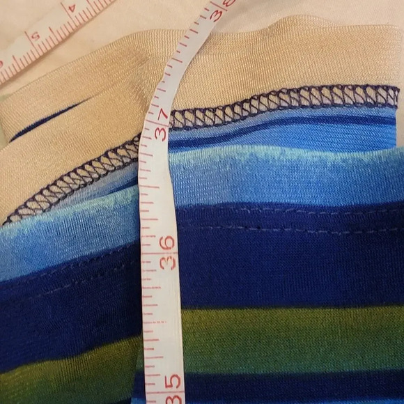 LUXOLOGY Women's Split V Neck Sleeveless Striped Shift Dress Size Medium Blue - Picture 11 of 16